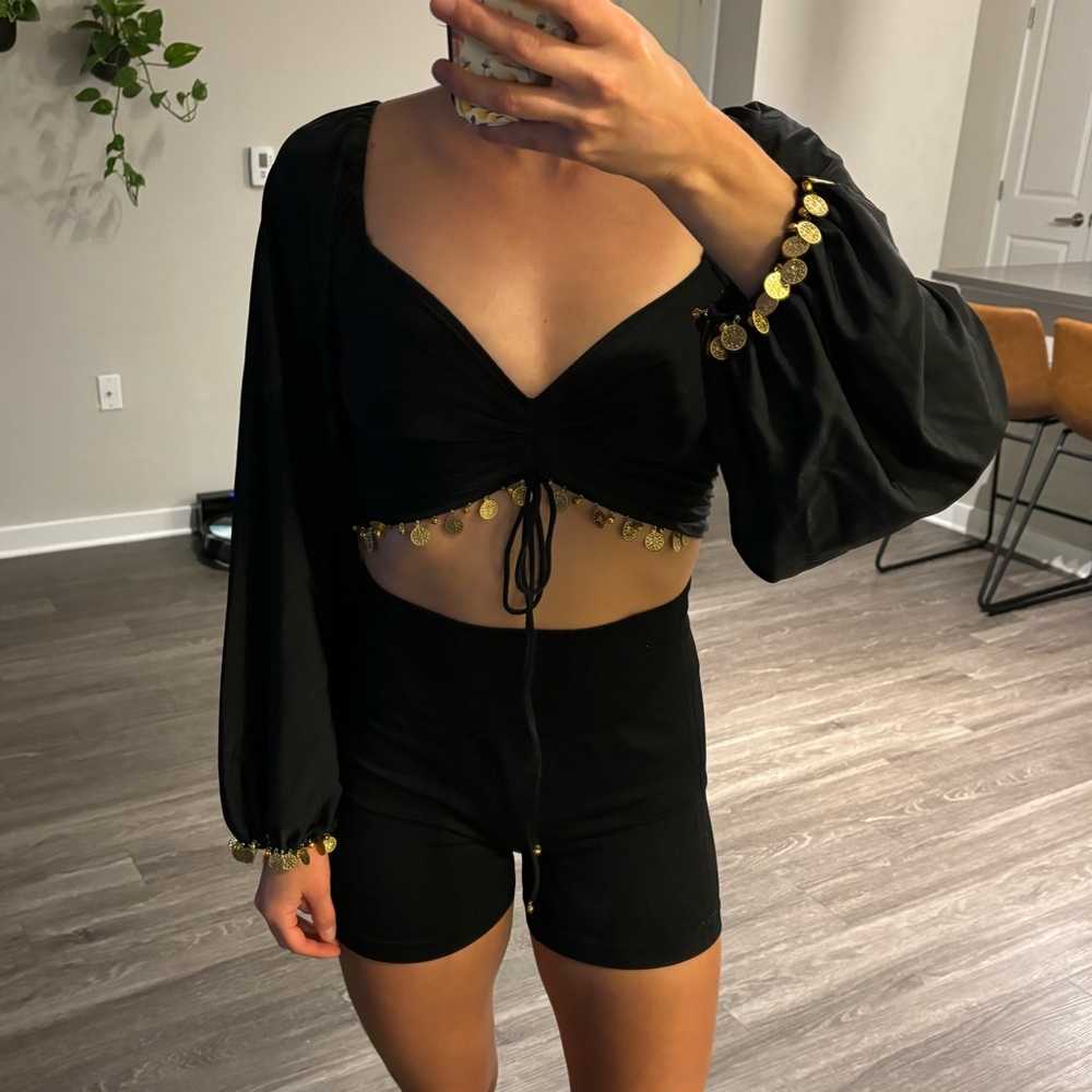 Her Pony The Label nimira long sleeve jingle top -  black - small/medium size